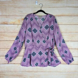 Haute Hippie Size XL Jolie Faux Wrap Blouse Surplice Neck Elastic Waist Purple